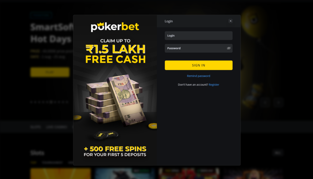 Pokerbet casino login form