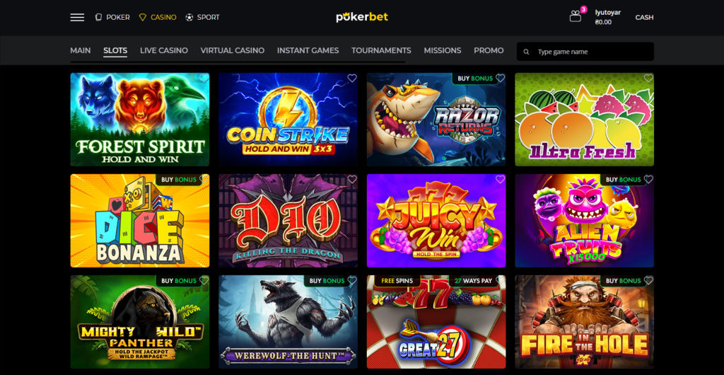 Online slots at Pokerbet casino